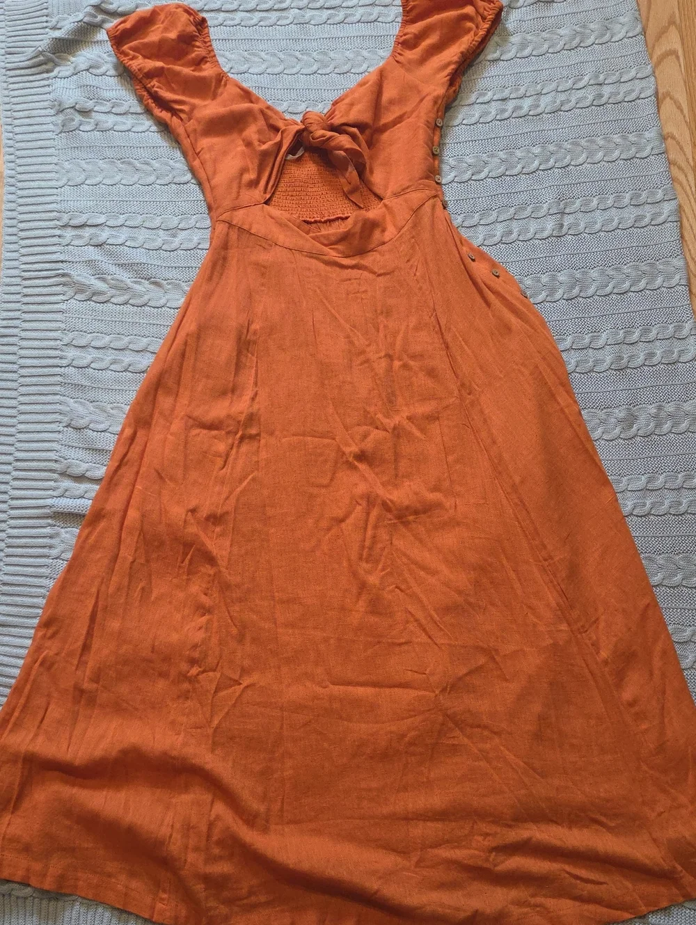 Free People The Gateway Midi Dress Orange Medium Cutout Bow Sundress Beach Boho